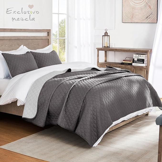 Exclusivo Mezcla Reversible Full Queen Quilt Bedding Set, Soft Microfiber - Image 2