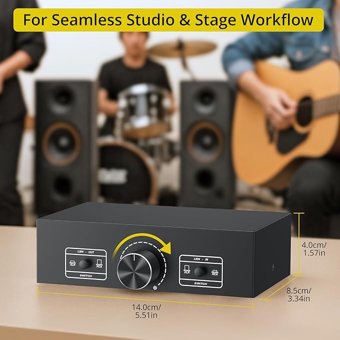 PROZOR 2-IN-2-OUT XLR Balanced/RCA Converter Audio Selector Splitter | Passive Switch Box with Volume Control