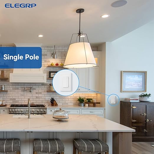 ELEGRP Dimmer Switch, Digital Dimmer Light Switch for LED Lights 150W, INC/HAL 450W, Single Pole LED Dimmer Switch, Needs Neutral Wire, Wall Plate Included, UL Listed, 1 Pack, Matte White