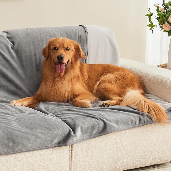 Waterproof Blanket 80"x90" for Adults, Reversible Waterproof Bed Cover for Dogs Cats Pets, Soft Leakproof Blanket for Bed Couch Sofa Furniture Protector, Grey/Light Grey