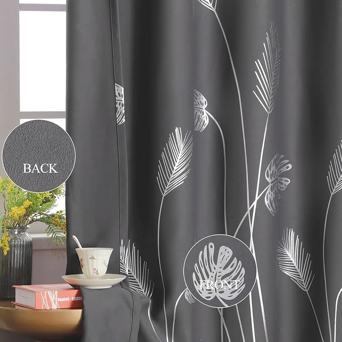 Curtain for Sliding Glass Door 100W x 96L Inch Silver Palm Tree Printed Curtain - Image 5