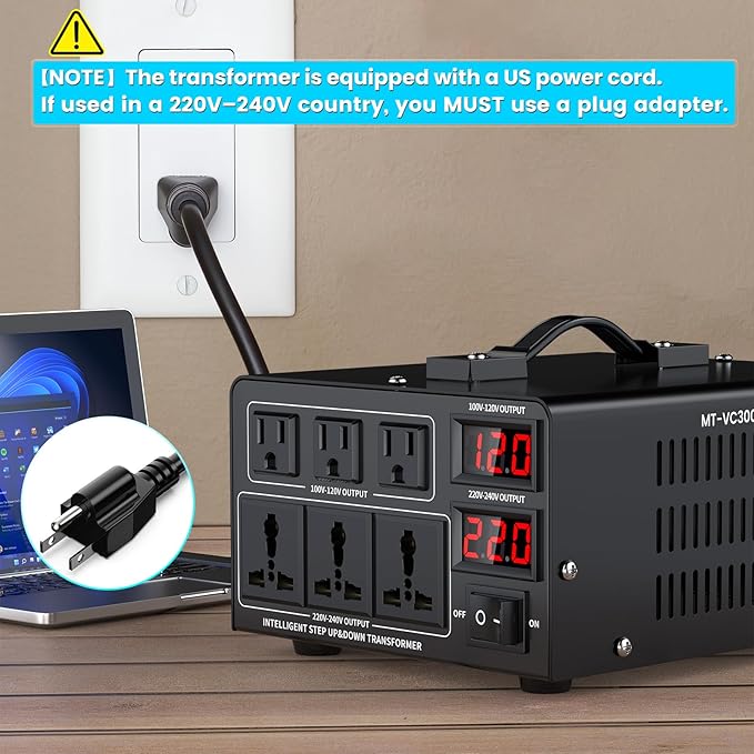 3000W Voltage Converter Transformer(110V to 220V or 220V to 110V) Step Up/Down Converter 110/120 Volt - 220/240 Volt w/US Power Cord,Circuit Breaker Protection, LCD Screen Display