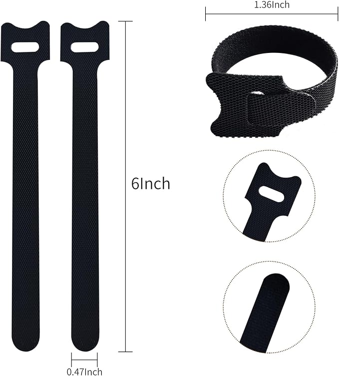 6 Inches 100 PCS Black Reusable Cable Ties, Cable Organizer, Cord Wrap and Hook - Image 2