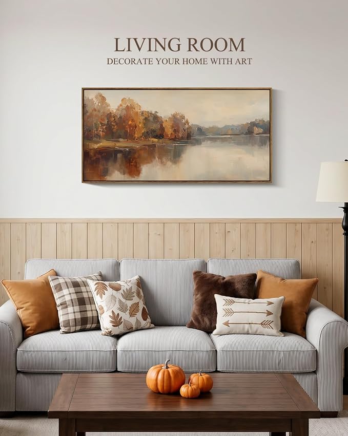 InSimSea Extra Large Framed Fall Wall Art, Autumn Lake Landscape, 20x40inch | - Image 3