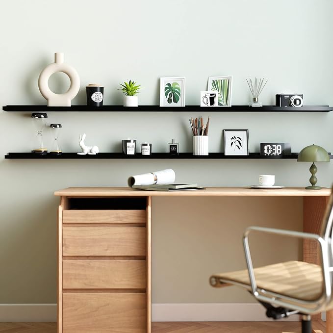 Black Floating Shelves for Wall Decor, 71 in Shelf - Image 2