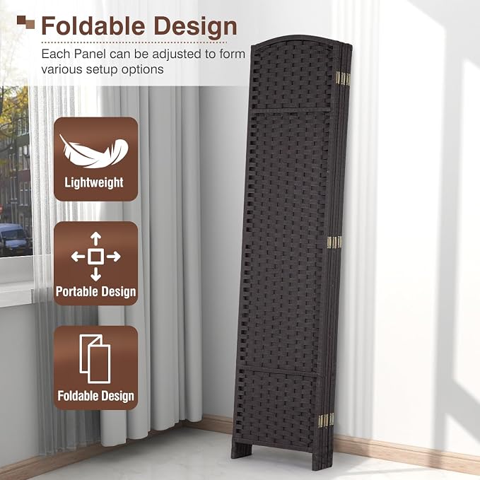 Room Divider 6 Panel 5.6 FT Tall Privacy Screen Waterproof Wood Frame Partition - Image 4