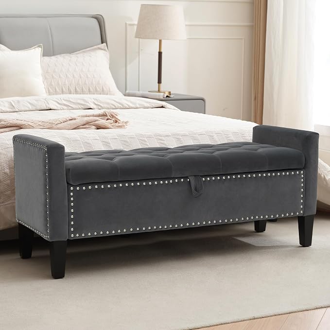 Velvet Ottoman with Storage, Modern Storage Bench by CreekVista