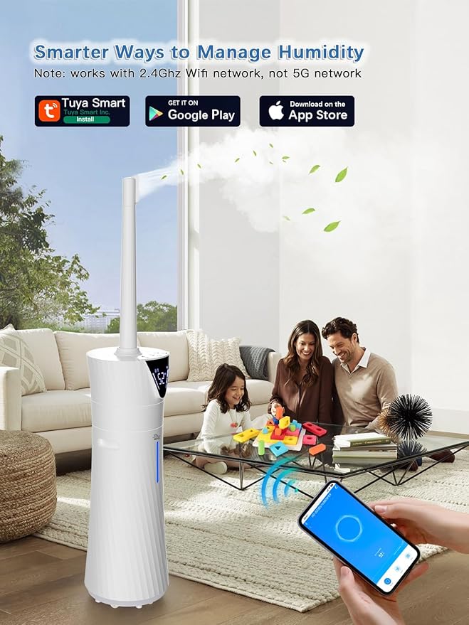 MONISEN 17L/4.5Gal Humidifier Large Room, Smart Quiet Ultrasonic Cool Mist Humidifiers for Bedroom, Covers 2000ft², 56H Runtime, 24H Timer, 3 Mist Modes Humidifiers for Home, Office, Plants, White