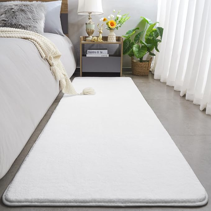 Modern Soft Hallway Runner Rug, 2x6 Feet White Washable Runner Rugs | Fluffy - Image 2