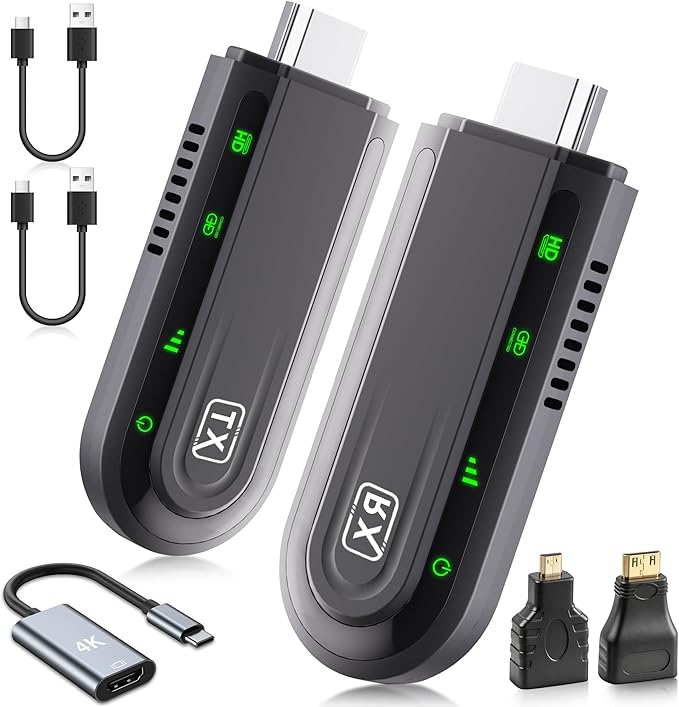 Dnogjo Wireless HDMI Transmitter and Receiver 4K, Plug & Play 2.4G/5G Portable Wireless HDMI Extender Kit, 1080P/60Hz for Video and Audio Streaming to Monitor from TV Box/PC/Laptop/Projector
