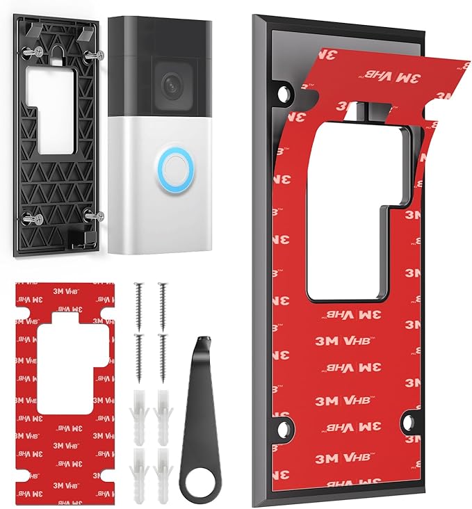 No Drill Doorbell Mount for R-ing Battery Doorbell (2024 Release) - Strong Adhesive Mounting Plate, Renter Friendly Apartment & Office Video Doorbell Holder Bracket, Easy Install Accessories Kit
