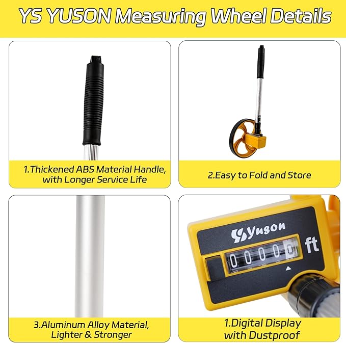 YS YUSON 6 Inch Measuring Wheel Complete Kit with 20 Marking Flags, 16.4ft Tape Measure & Canvas Bag - Foldable Precision Distance Roller, Up to 10,000 Ft, ±0.3% Accuracy, One Key to Reset