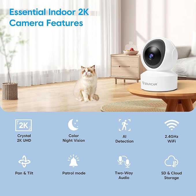VSTARCAM Room Camera, 2K QHD Camera for Room with 5X Zomm, 360° Pan-Tilt, Color Night Vision, Motion Detection, Real-time Alerts, 2-Way Audio, Works with Alexa, Cloud & SD Card Storage(up to 256GB)