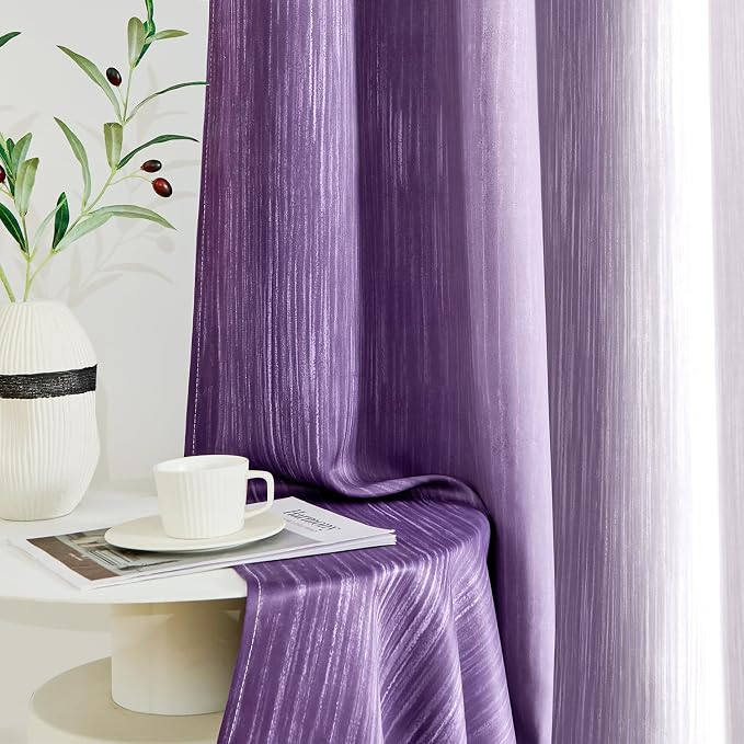 MIULEE Purple and Greyish White Ombre Blackout Curtains 52Wx72L Set of 2 | Full - Image 8