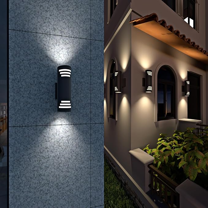 rosykite Dusk to Dawn Porch Lights Outdoor 2 Pack, Modern Exterior Lighting Fixtures 13In, Cylinder Outdoor Wall Lights Up Down Sconce Lighting for House Doorway, ETL Listed