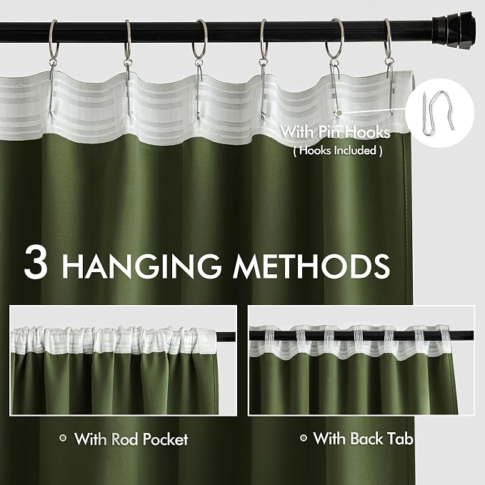 MIULEE Olive Green Back Tab Blackout Curtains 52x120 Inch Long 2 Panels Set | - Image 3