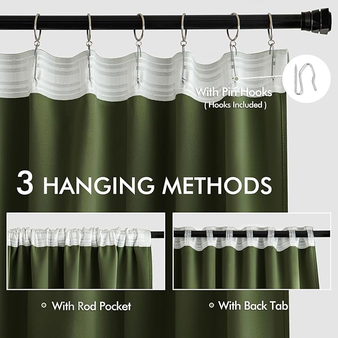 MIULEE Olive Green Back Tab Blackout Curtains 52x108 Inch Long 2 Panels Set | - Image 3