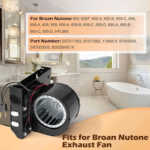 S97017063 Heater Motor Assembly Compatible with Broan Nutone 655, 655F, 655-A, 655-B, 655-C, 656, 656-A, 658, 659, 659-A Bathroom Exhaust Fan Motor Replacement for Nu-Tone Heater
