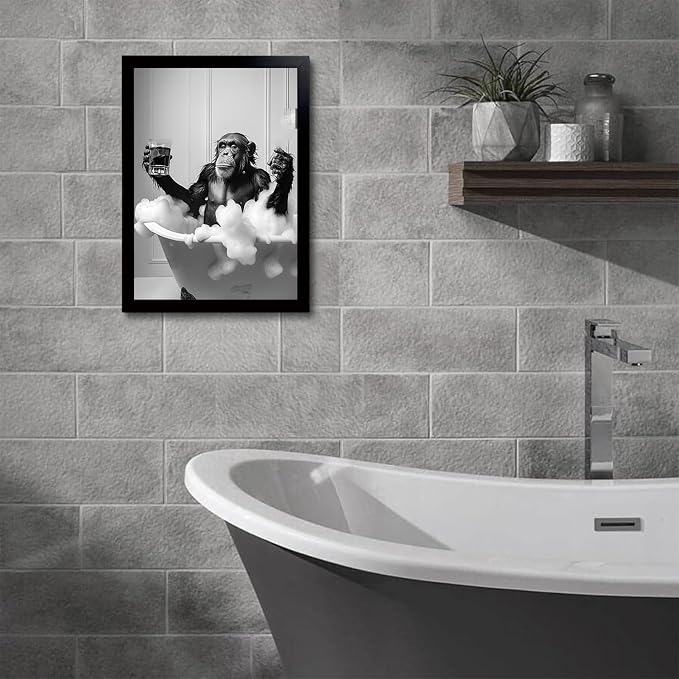 OIQArtOIQ Funny Bathroom Framed Wall Art Black and White Animal Canvas Wall Art - Image 2