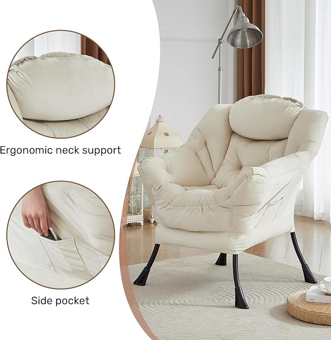 HollyHOME Lazy Chair with Armrest and Side Pocket, Comfy Accent Lounge Chair - Image 4