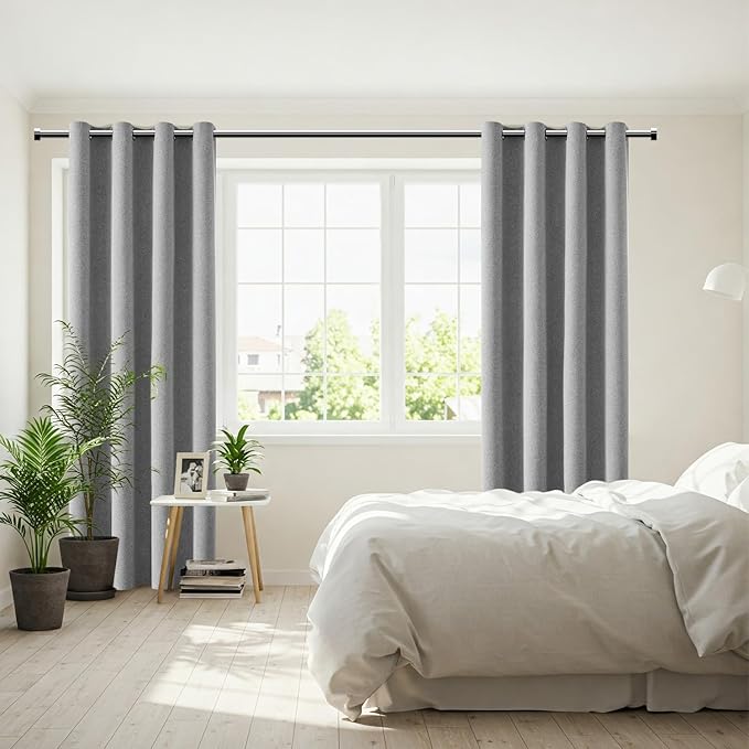 ChrisDowa 100% Blackout Grey Solid Curtains 63 Inches Long 2 Panels for Bedroom Living Room,Farmhouse Room Darkening Thermal Insulated Soundproof Grommet Top Window Treatment Drapes,52x63