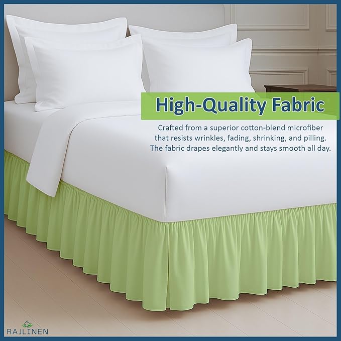 Rajlinen Ruffled Bed Skirt Full XL, 8 Inch Drop Dust Ruffle with Split Corners, 100% Microfiber Bedskirt with Platform, Three-Sided Coverage Ruffled Gathering Design, Sage