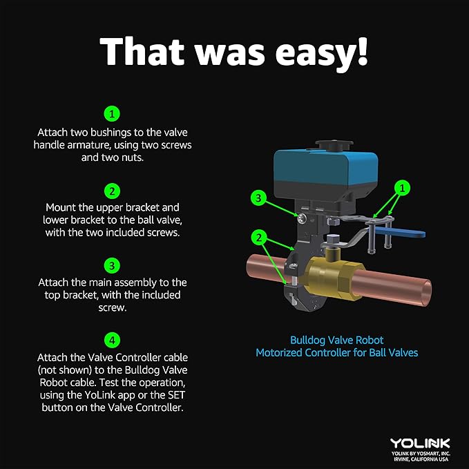 YoLink X3 Version Smart Water Leak Protection Kit: X3 Valve Controller, Bulldog, (4) Leak Sensors & Hub