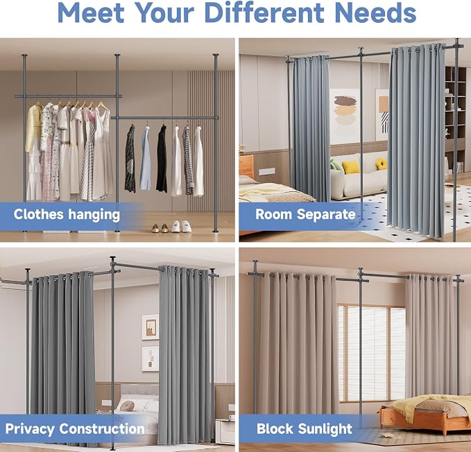 Room Divider Privacy Screens, No Drill Curtains Rod - Image 7