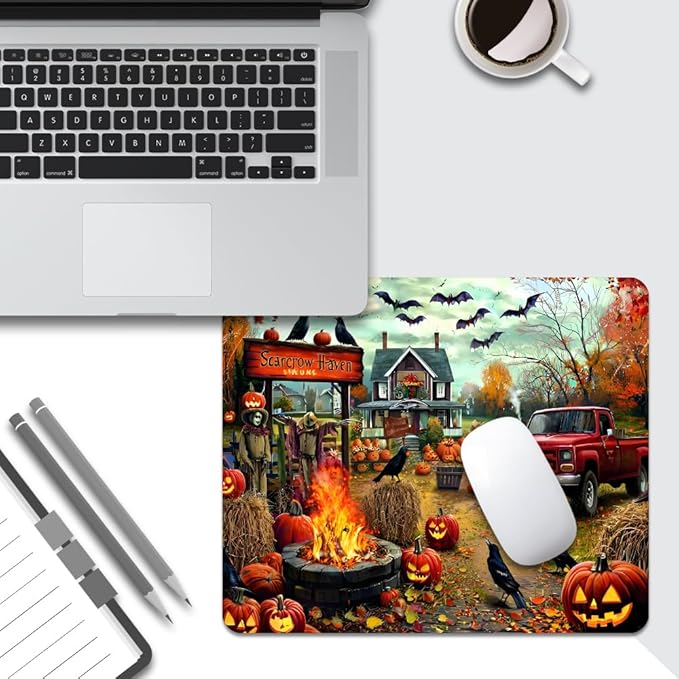 Halloween Pumpkin Lanterns Square Mouse pad, Texture, Waterproof, Anti Slip Rubber Base, Computer Mouse pad, Laptop Mouse pad