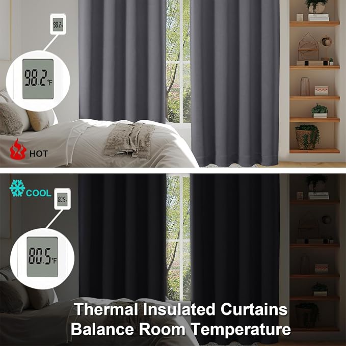 Simplebrand Ava Grey Short 24 Inches Blackout Curtain 2 Panels Set, Half Window - Image 6