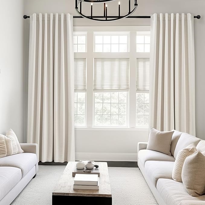 Topfinel 94 Inches Long Custom Ceiling Cream White Blackout Beige Curtains - Image 2
