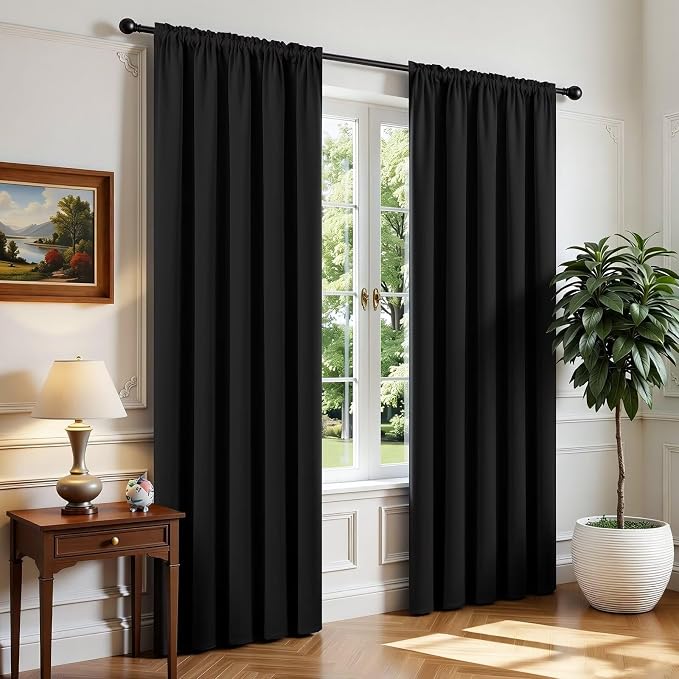CUCRAF Black Blackout Curtains 54 inch Length 2 Panels Set, Rod Pocket Room - Image 6