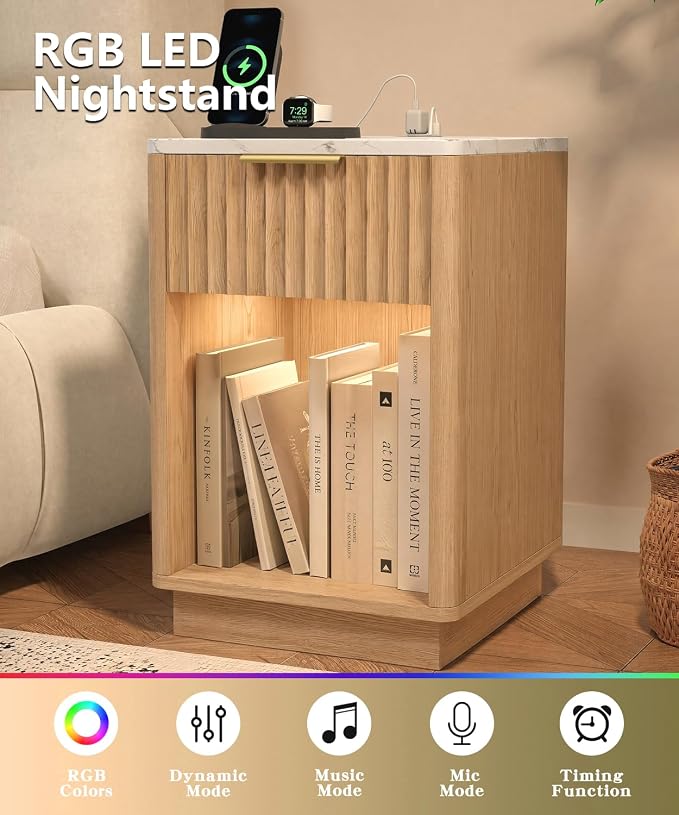 Akxomel Fluted Nightstand Bedside Table - Image 6