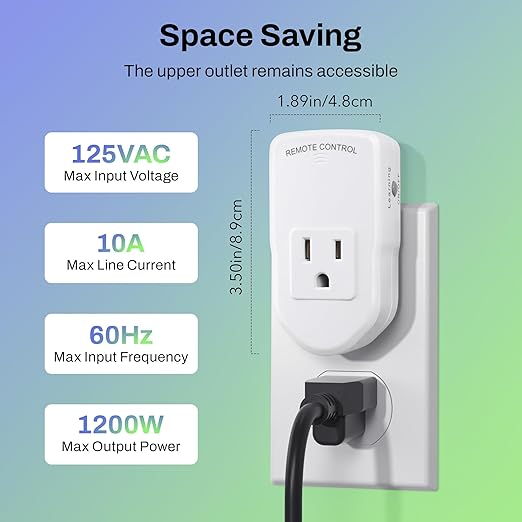 BN-LINK Wireless Remote Control Outlet Electrical Switch for Lights, Fans, Christmas Lights, Small Appliance, 100ft Long Range White (Learning Code, 5Rx-2Tx) 1200W/10A, ETL & FCC Certified