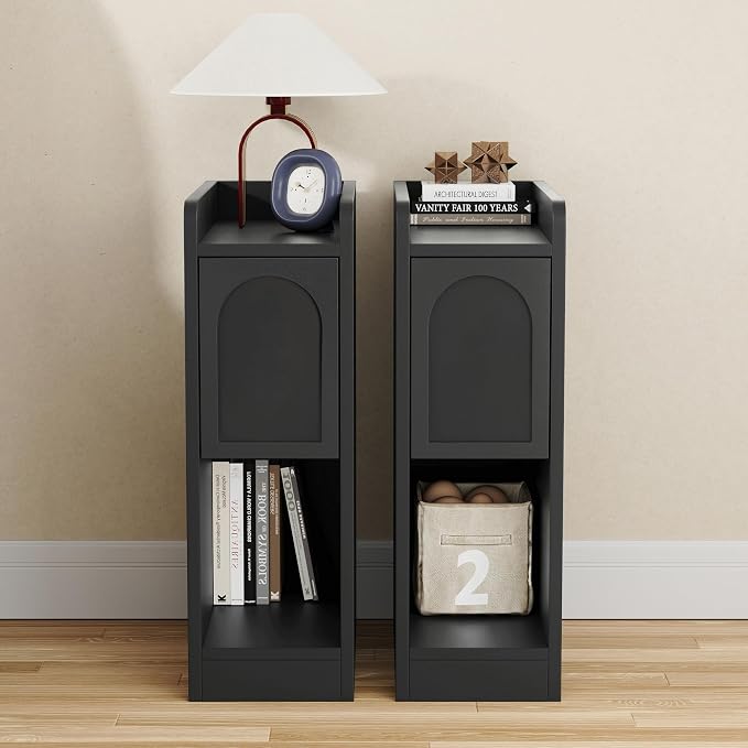 Narrow Nightstands Set of 2, Slim Bedside Tables by WelcometoFurnitureSalon