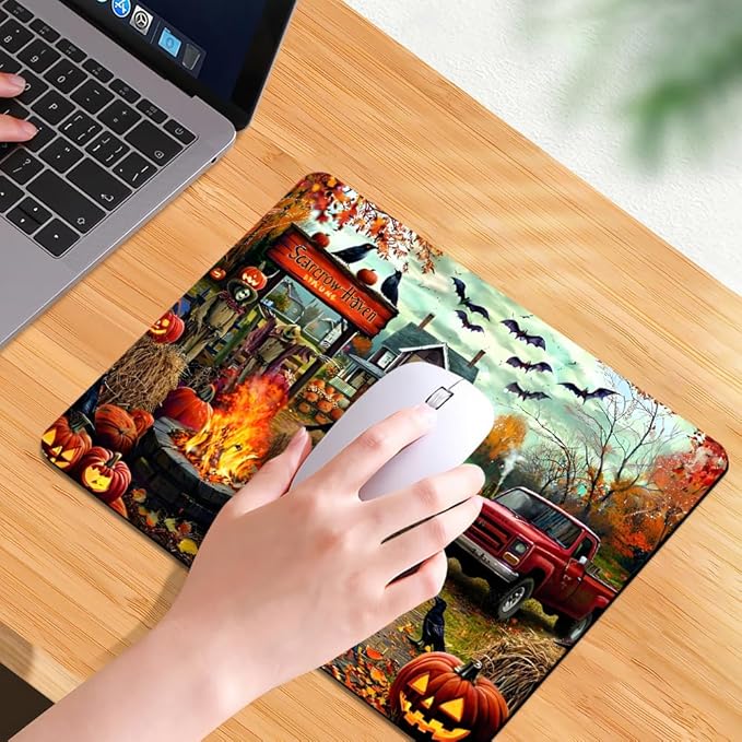 Halloween Pumpkin Lanterns Square Mouse pad, Texture, Waterproof, Anti Slip Rubber Base, Computer Mouse pad, Laptop Mouse pad