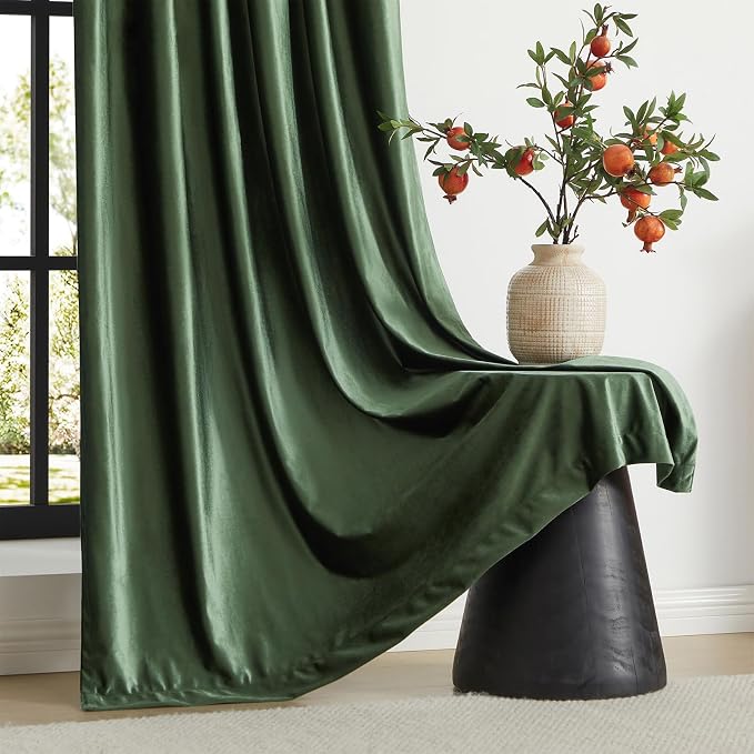 PRIMROSE Emerald Olive Green Velvet Curtains 96 inch Long - Image 4