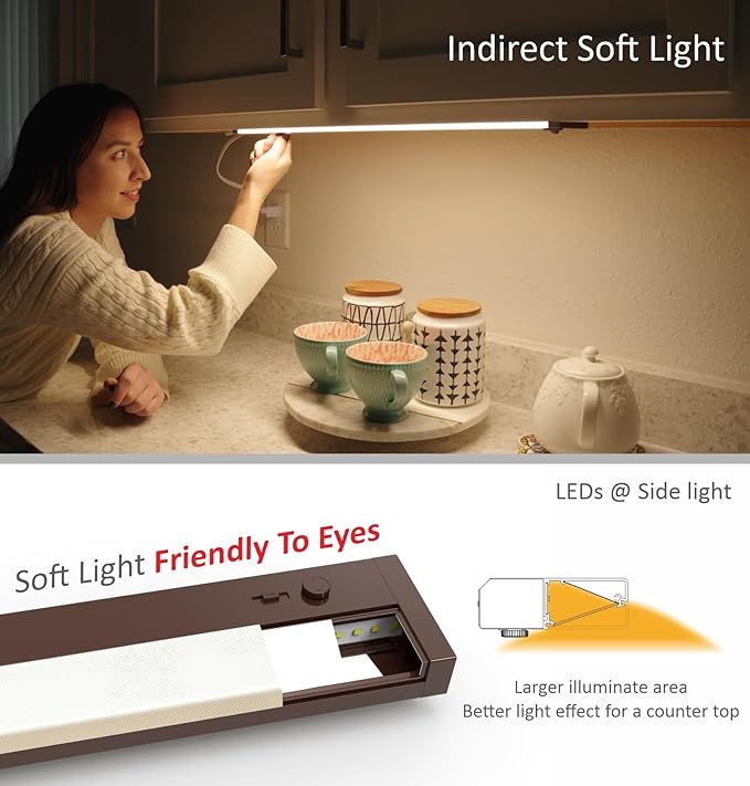 Leetdud Under Cabinet Lighting Plug in or Hardwired Built-in Dimmer, 40 Inch 20W, 5CCT 2700/3000/3500/4000/5000K, Linkable Counter Lights for Kitchen, ETL Dimmable LED Light Fixture, Bronze
