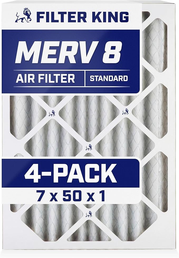Filter King 7x50x1 Air Filter | 4-PACK | MERV 8 HVAC Pleated A/C Furnace Filters | MADE IN USA | Actual Size: 7 x 50 x .75"