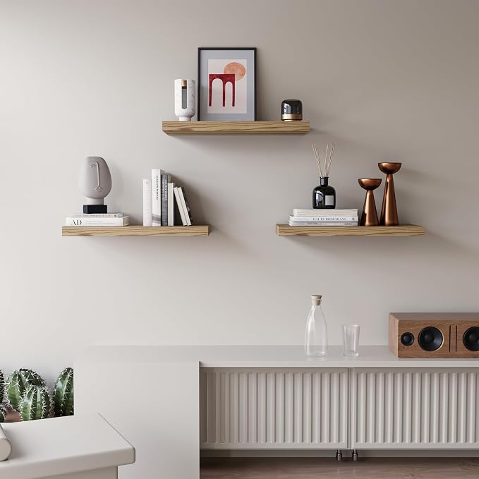 Floating Shelves for Wall Set of 3, 16 Inch Light Brown Shelves Bedroom | Light - Image 2