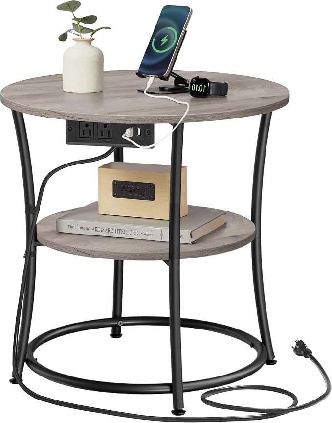 VASAGLE 21.7-Inch Round Side Table, 2-Tier End Table | Nightstand by Unknown