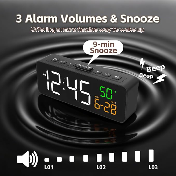 3-in-1 Digital Clocks for Living Room, Small & Compact Alarm Clock | Temperature - Image 8