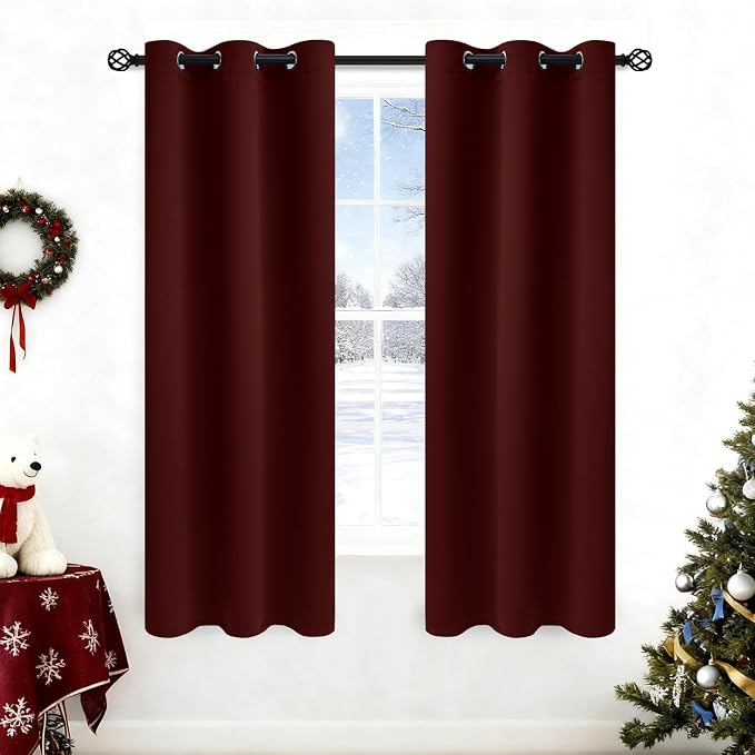 COSVIYA Grommet Room Darkening Burgundy Curtains 63 inch Long by COSVIYA