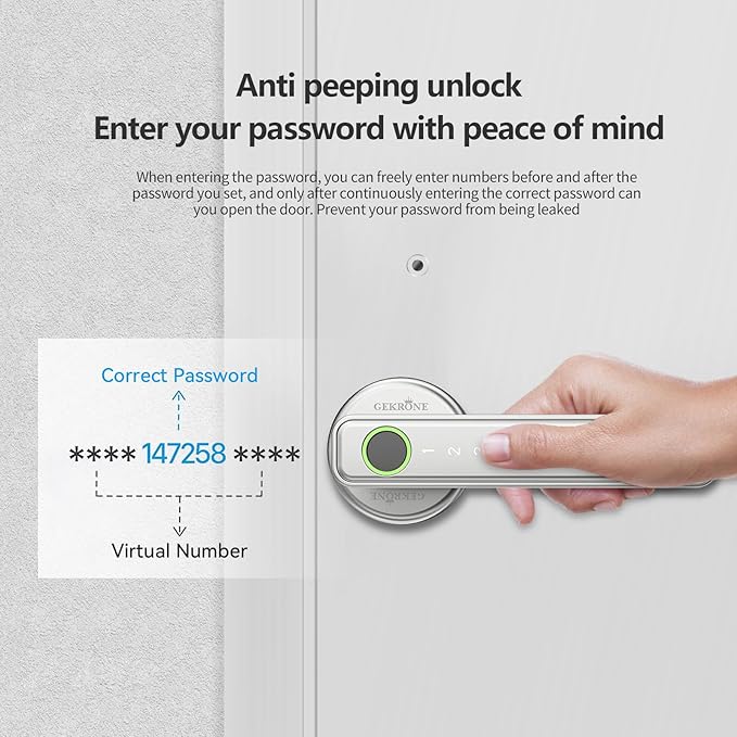 GEKRONE Fingerprint Smart Lever Lock TUYA APP Control Keyless Entry Bluetooth Touchscreen Indoor Handle Biometric Electronic Digital Door Knob with Keypad Suitable for Hotel Office Apartment Bedroom