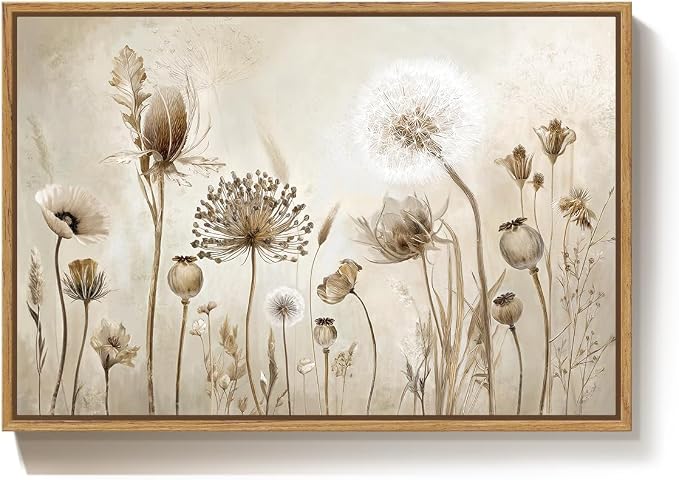 Framed Vintage Botanical Floral Wall Art, Neutral Rustic Flower Canvas Artwork - Image 9