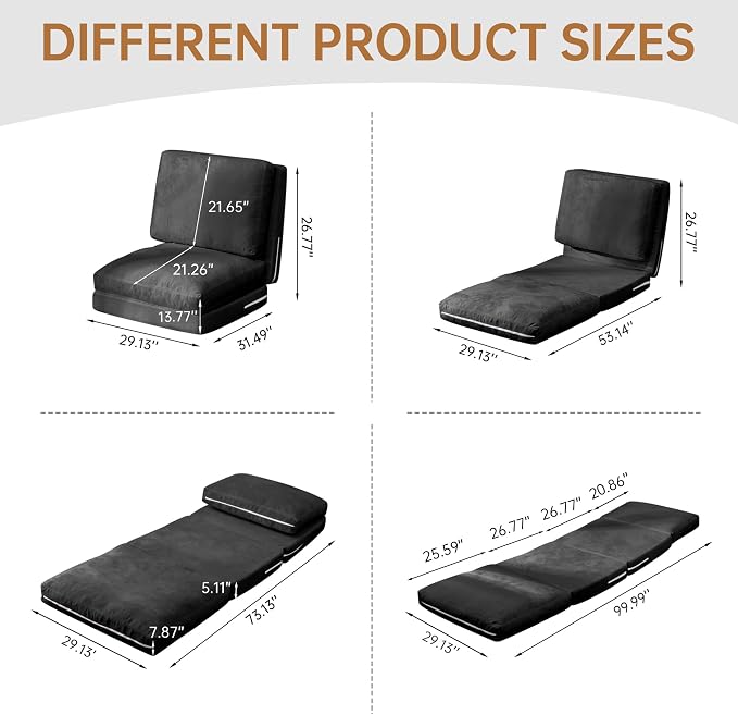 Cvortll 4-in-1 Folding Sofa Bed, Memory Foam Bean Bag Chair, Large Convertible - Image 2