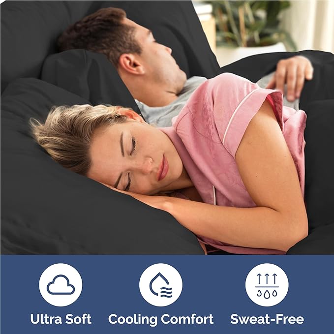 Full 6 Piece Sheet Set - Cooling, Comfy & Breathable - Hotel Luxury Bedding, Includes Fitted Sheet for Women, Men, Kids and Teens - 1 Flat, 1 Fitted Sheet, 4 Pillowcases with Deep Pockets - Black
