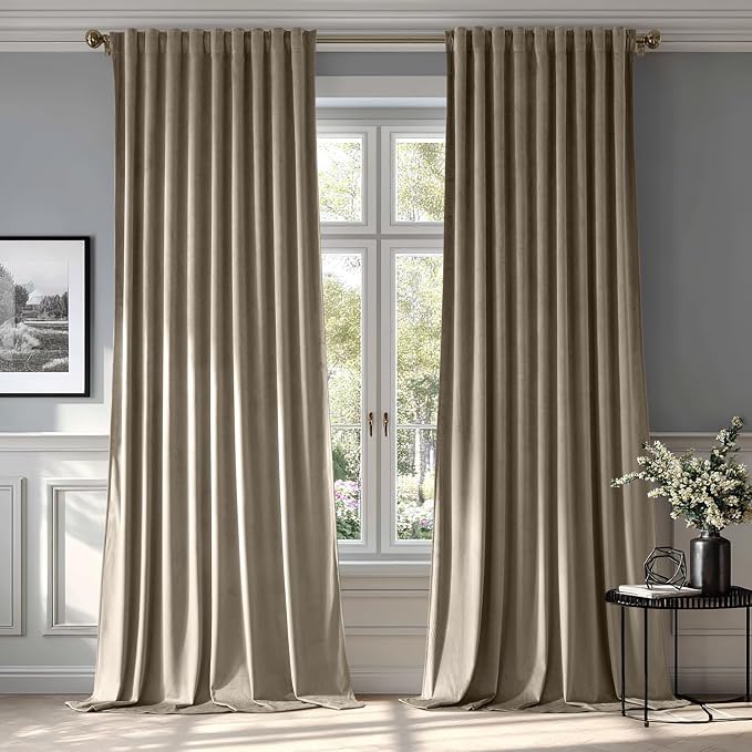 MIULEE Taupe Velvet Curtains 52x84 inches Luxury Blackout Curtains | Thermal by MIULEE