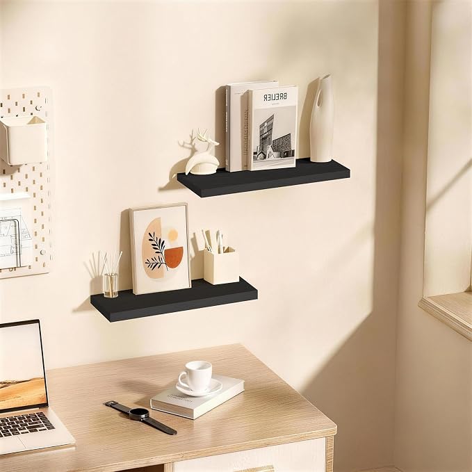 BAYKA Black Floating Shelves 22.5in, Wall Mounted - Image 4