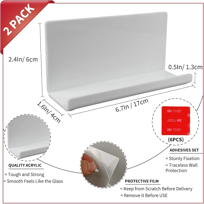 2pcs Acrylic Phone Holder Small Adhesive Shelfs, Minimalist Stick On Shelves - Image 2